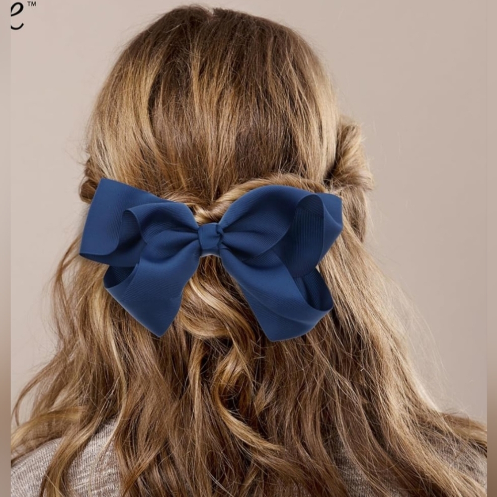 Hair Bow 5.5 Inch Grosgrain Hair Bow Clip For Woman And Girls (Navy Blue)